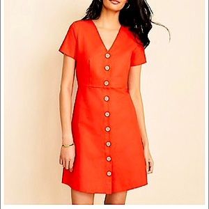Petite Cotton Linen Button Flare Dress